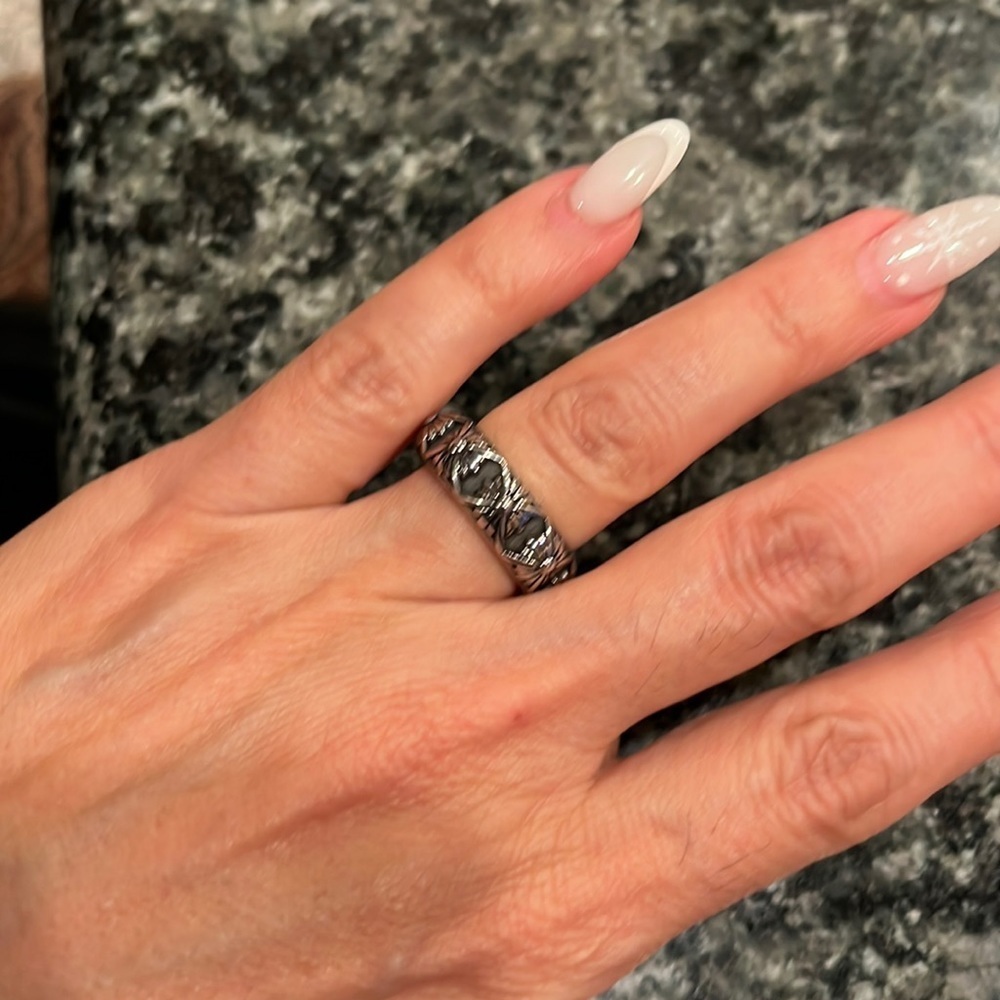 7mm Vintage look Chrome Cross Flower Ring stainless steel Ring Band size 7 - Picture 5 of 11